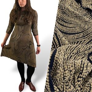Vintage 90s Y2K Micropleated Grunge Swirl Dress Tie-Back A-Line Knee Length M